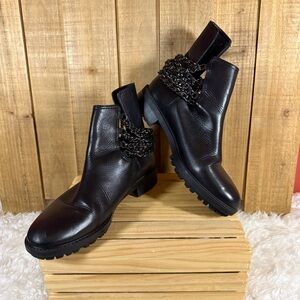 Zara Women’s Black Heavy Chain Boots Winter Biker Slide On Size 41 - 10.5